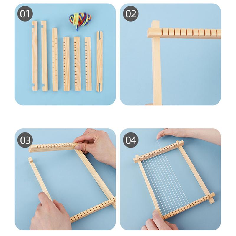 Children Wooden Diy Weave Loom Toys Set Pretend Play Hand Knitting Toys for Girls Household Knitting Machine Fine Motor Training
