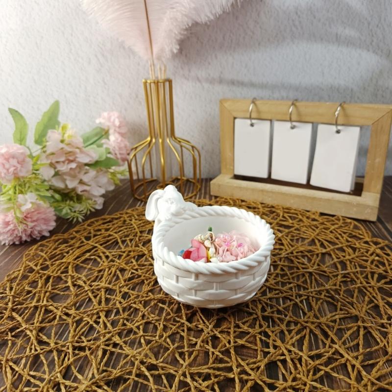 Bunnies Basket Shape Resin Silicone Molds for Candle Chocolate Candy Basket Jewelry Case Cement Gypsum Silicone Molds