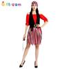 Halloween Game Uniform Adult Women Red Black Shoulders Pirate Performance Costume Caribbean Fashion Pirate Suit