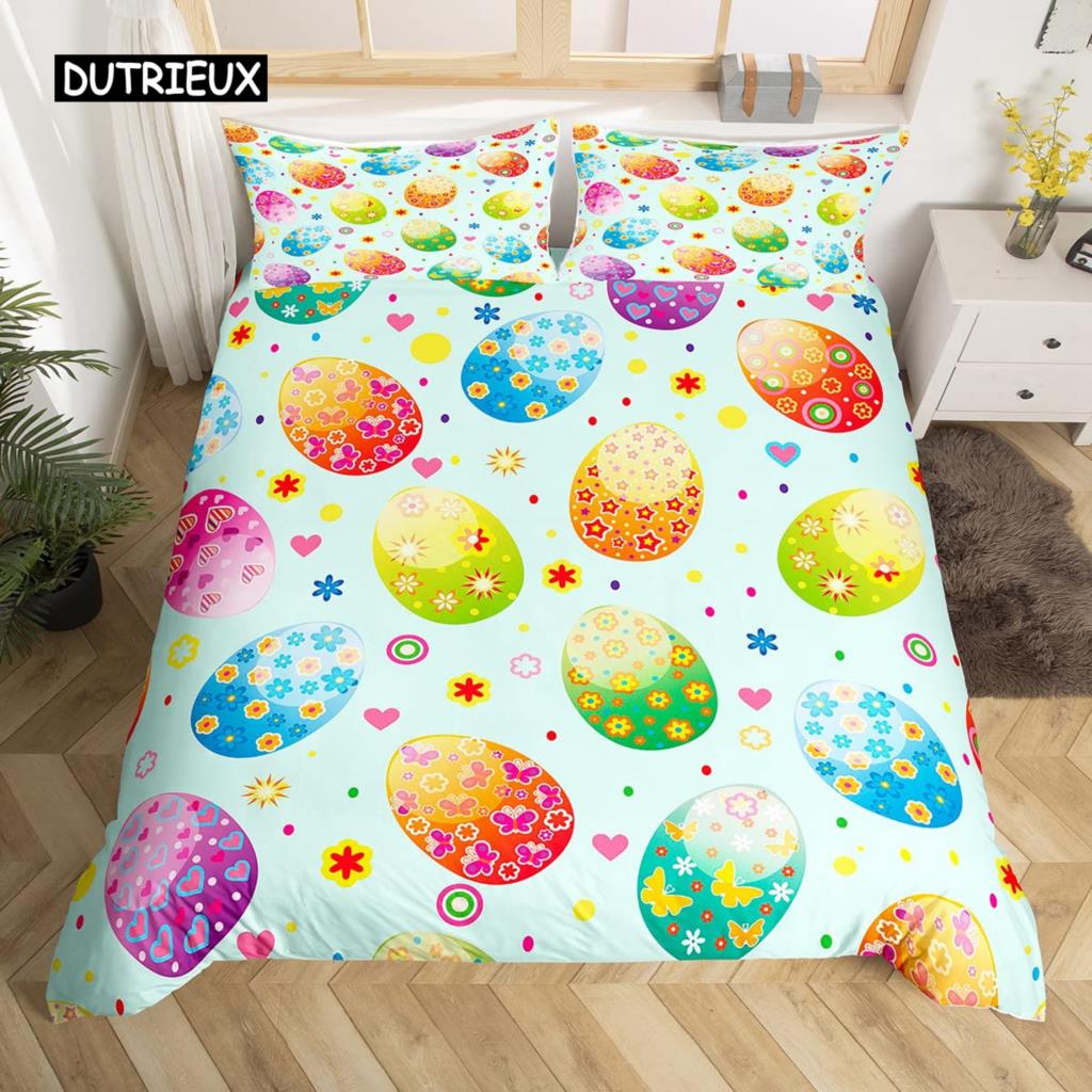 Kawaii Králičí Povlak na Peřinu Roztomilý Mazlíček Zvíře Povlak na Přikrývku Boho Květinový Velikonoční Vajíčka Ložní Set Šťastné Velikonoce Dárky pro Dívky Teenagery