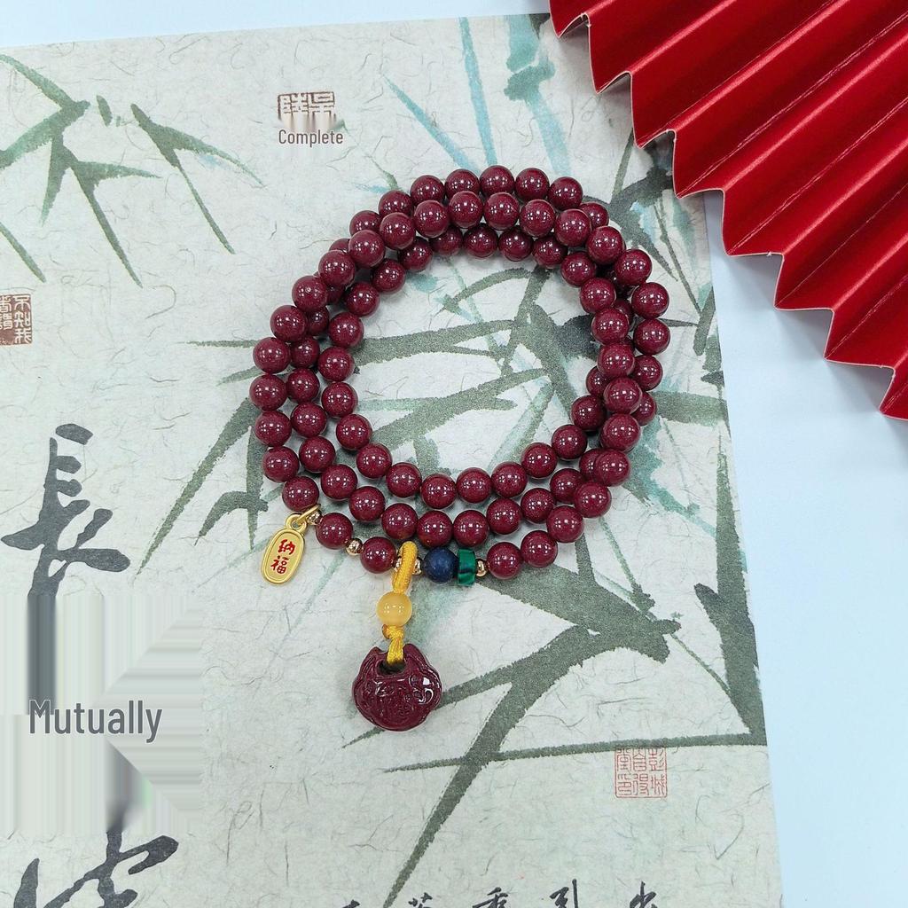 Echtes Zinnoberrot, Lila Gold, Sandlotus & Malachit Dreifach-Dreharmband