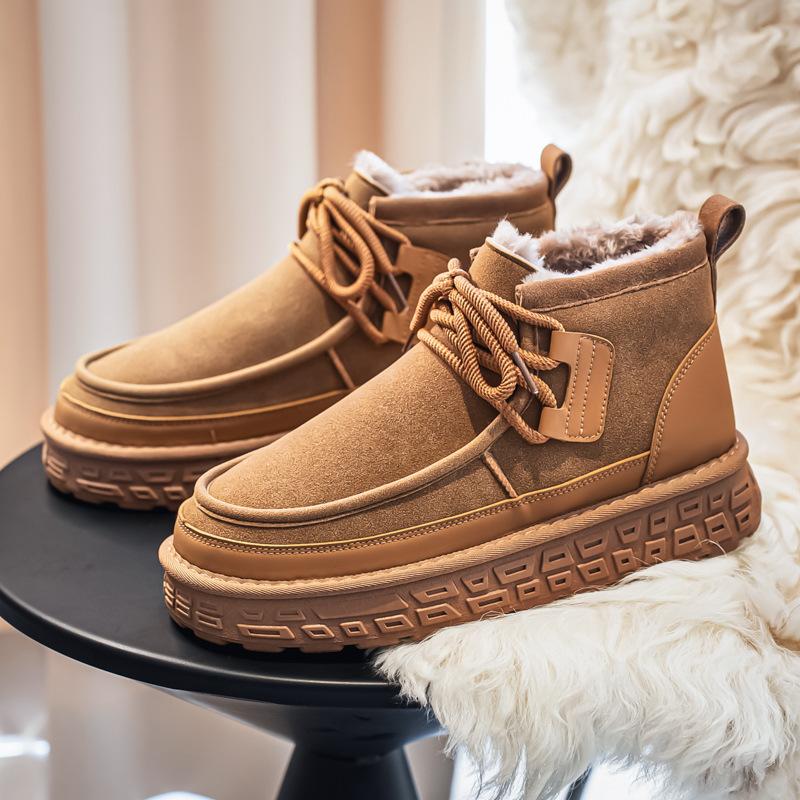 Cotton shoes new autumn and winter fleece warm mid-top shoes large size snow boots thickened casual fleece