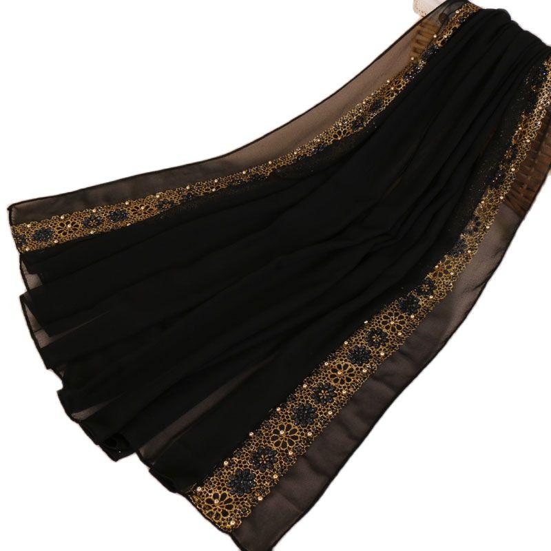 Sciarpa a foulard in chiffon a bolle floreale Lurex perla tinta unita, sciarpa, moda donna, glitter, pallina oro, pompon, Bufandas Mujer, fascia per capelli, Hijab musulmano