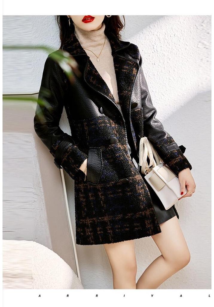 Winter Reversible Mid-Length Velvet Thick PU Leather Jacket - Women's Cozy Loose Fit