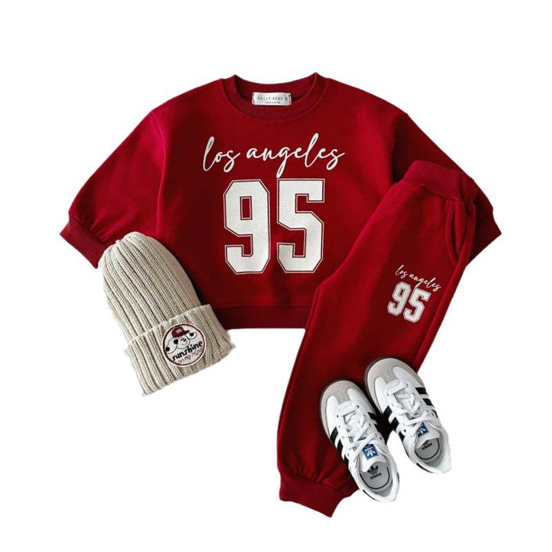 New Spring/Autumn Children's Letter Print Two-Piece Suit: Unisex Loose Casual Sweatshirt Set