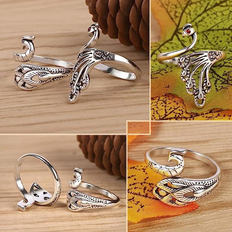 Vintage Phoenix Fish Ring Silver Color Adjustable Open Rings