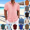 Herren Gestreiftes Baumwoll-Leinen Kurzarm Jacquard Freizeit Hemd