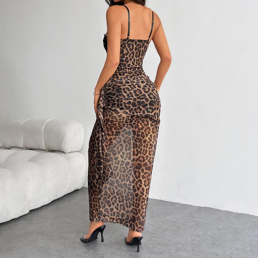 European & American Leopard Print Lace Camisole Dress - Sexy Women's Hot Girl Style