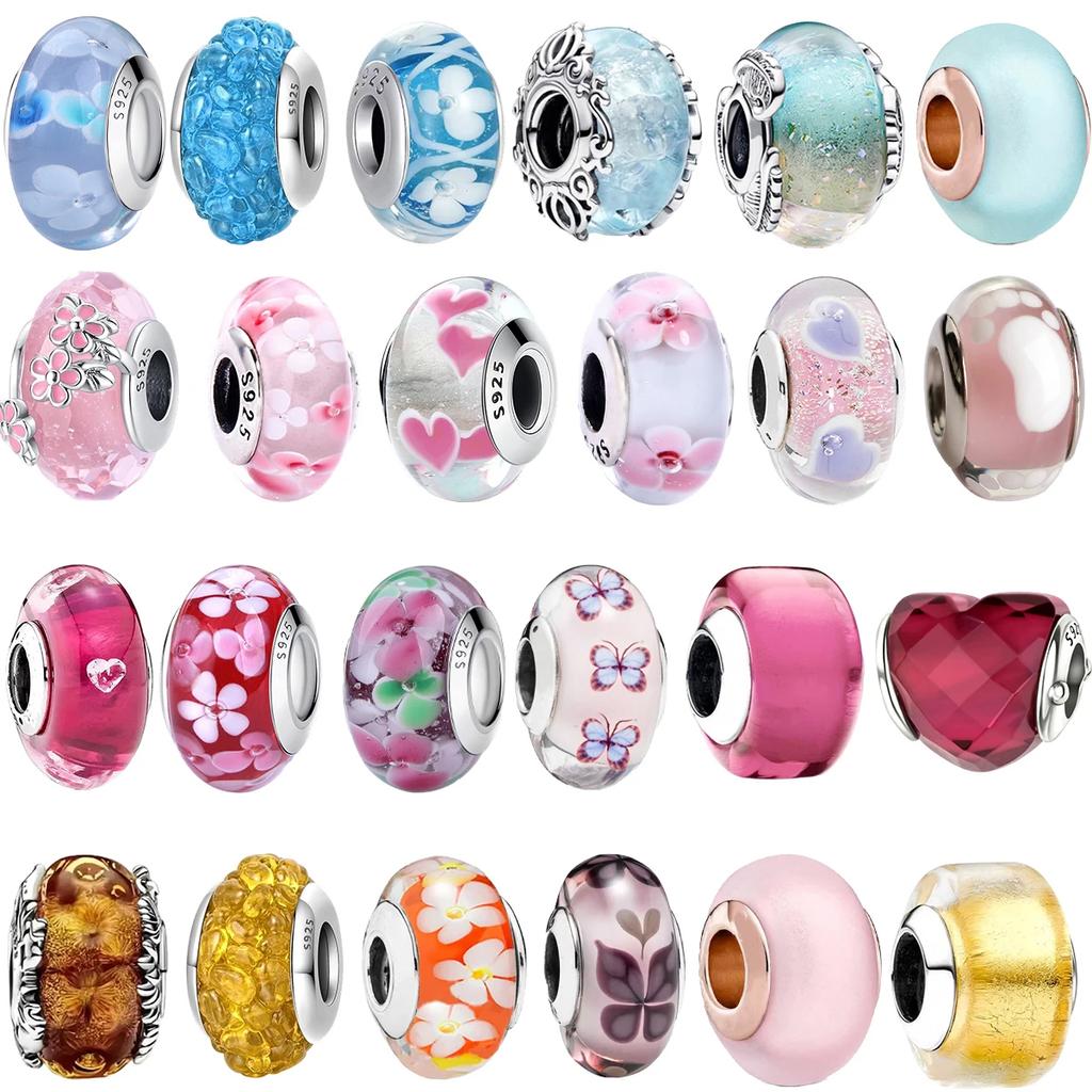 925 Silver Murano Glass Charms Fit Original Bracelets Round Murano Glass Charms Beads DIY Women Jewelry Gifts For Women