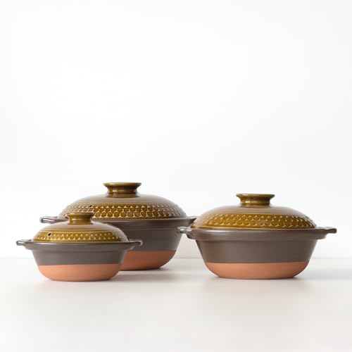 Banko Ware Earthenware Pot, No. 8, Serves 2-3, Medium, 1500ml, Microwave, Oven, and Direct Heat Safe, CLEA AKARI (Brown), Made in Japan, Product Numbe