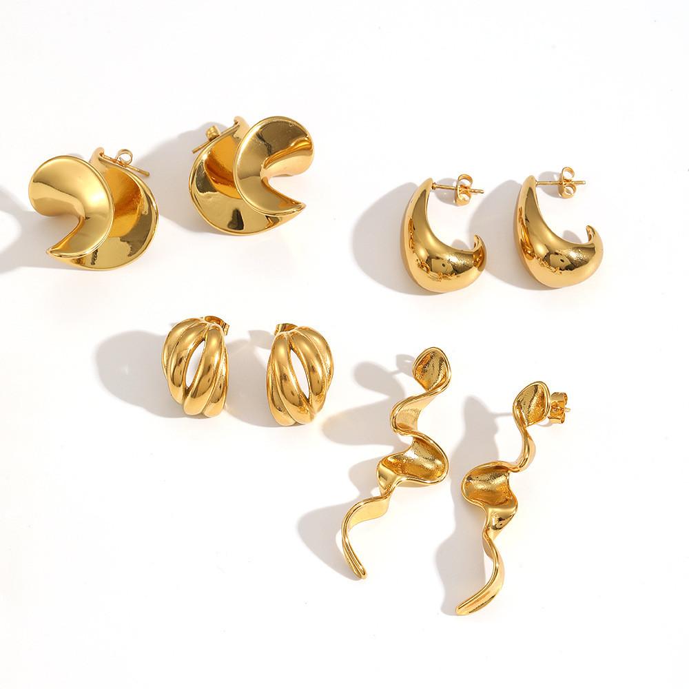 Geometric Titanium Steel Earrings For Women Unique Asymmetrical Studs Jewelry