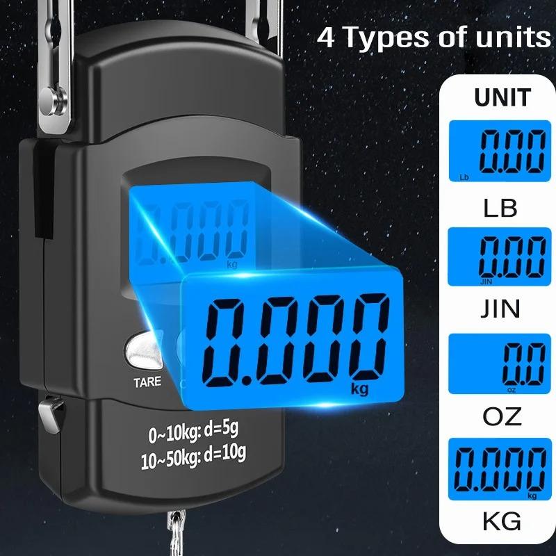 50kg/10g Portable Electronic Scale LCD Digital Display Hand Scale with 1m Measuring Tape,Travel Fishing Hanging Hook Scale