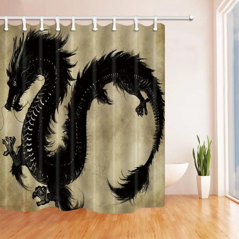 Thème Fantasy Médiévale Dragon Violet Rideau de Douche Animaux Magiques Tissu Polyester Rideau de Bain Pour Décoration de Salle de Bain Avec Crochets