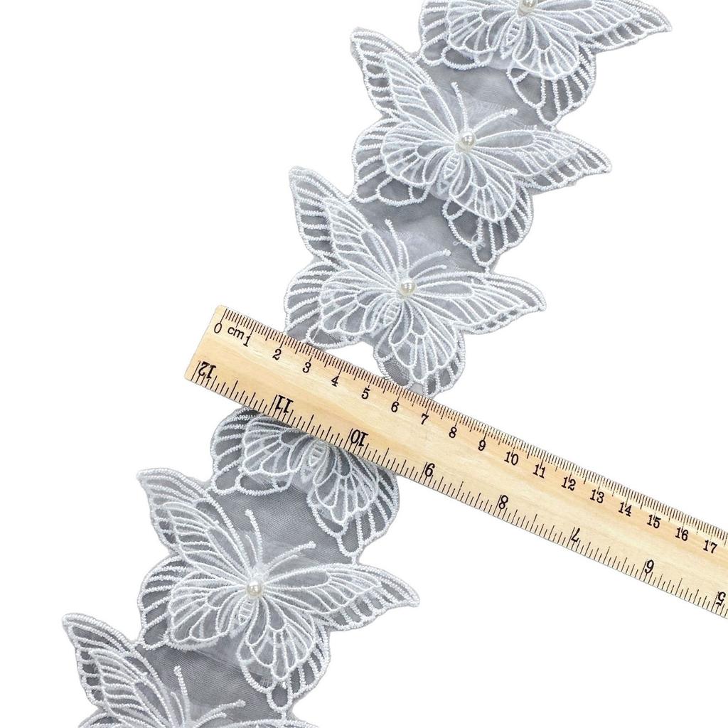 Eugen Yarn White Butterfly Double-Layer Embroidery Lace Clothing Skirt Diy Headgear Accessories Lace Beads Barcode