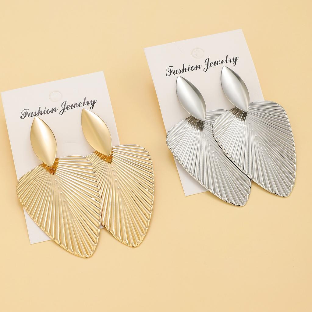 Advanced Metal Textured Leaf  Pendant Big Earrings Women's Exaggerated Fashion Party Zircon Gold Color Geometry Drop Earring