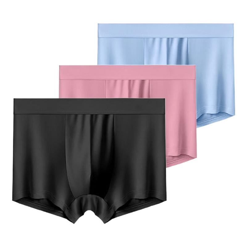 3 Pieces Men's Underwear Ice Silk Boxer Shorts Men Underpants Cool Breathable Sexy Thin Panties U Convex Lingerie L XL XXL 3XL 4XL