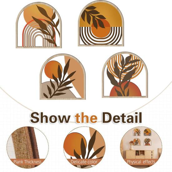 4 Pcs Wooden Round Boho Wall Art Bohemian Hollow Out Circle Wall Decor Neutral Minimalist Farmhouse Wall Hanging Sign for Bedroom Patio Balcony