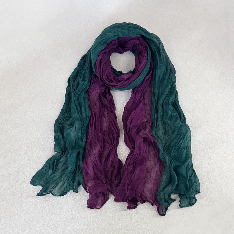 Women's Pleated Thin Scarf Artistic Retro Fashion Versatile Long Scarf Travel Scarf