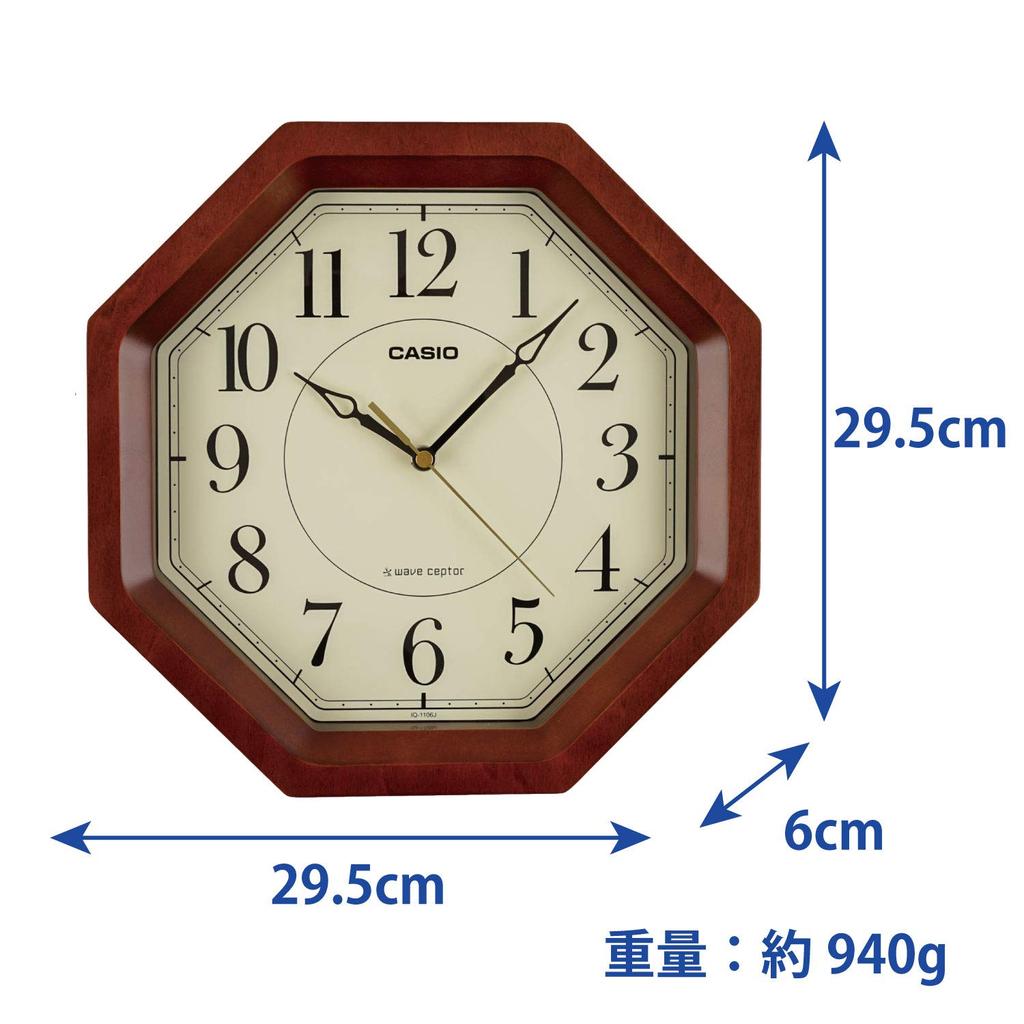 CASIO Wall Wooden Suitable for Rooms IQ-1106J-5JF Clock, Radio-Controlled, Brown, Analog, Octagonal, Frame, Japanese-Style