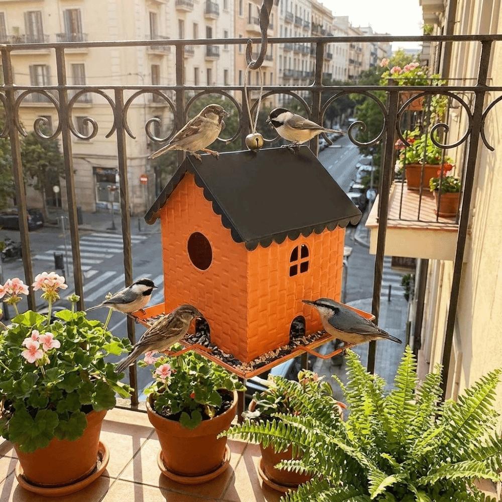 Large Capacity House Shape Bird Feeder Squirrel Proof Leak-Proof Bird Feeding Station Windproof Metal Hanging Bird Feeder