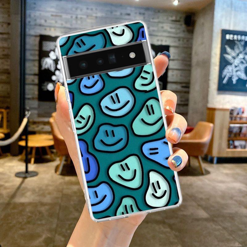 Fashion Simple Smile Face Couple Phone Case Cover for Google Pixel 8 7 6 5 4 4XL TPU 7A 6A 5A 4A 3A 3AXLPro 5G Transparent Shell