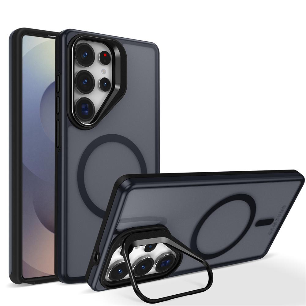 Metal Lens Stand Magnetic Magsafe Phone Case for Samsung S25 Edge S23 Plus FE S24 Ultra Quality Shockproof Wireless Charge Cover