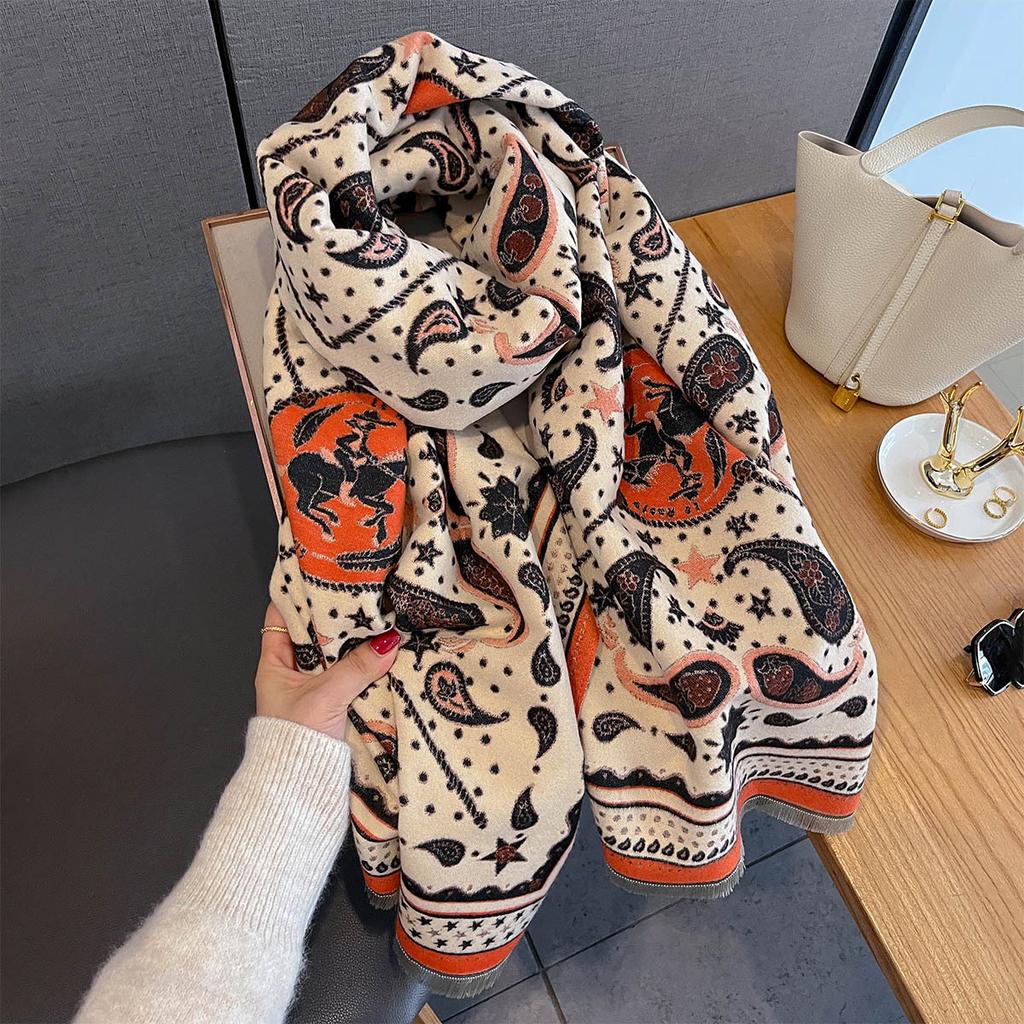 Winer Warm Cashmere Cashew Flower Print Scarf For Women Fashion Thick Blanket Pashmina Shawl Wrap Female Bufanda