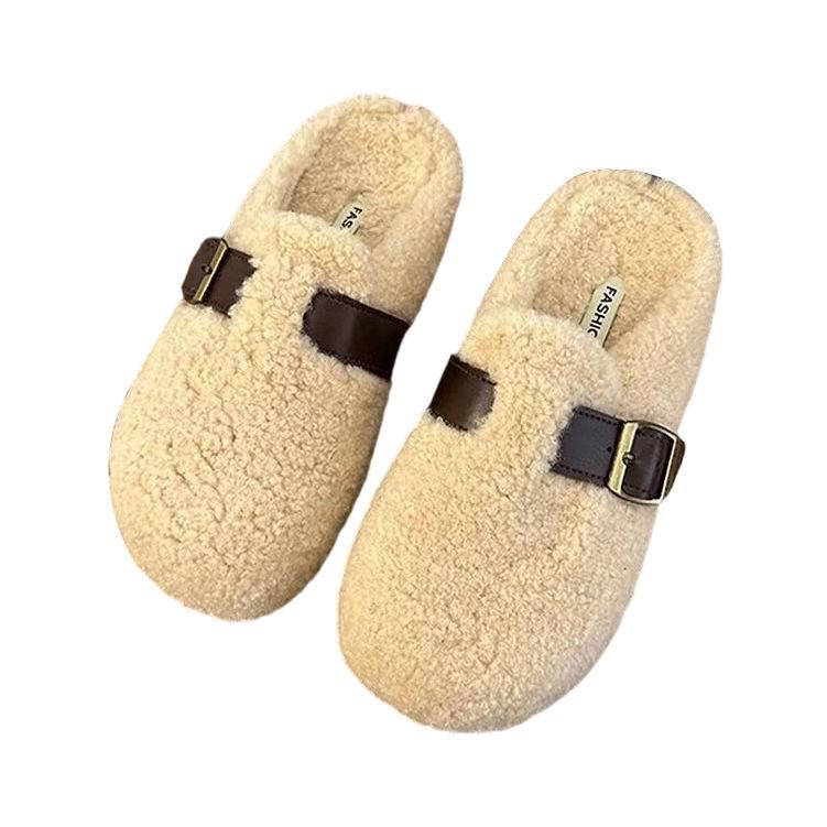 Women's Fluffy Korean Style Slip-on Thick Sole Cotton Slippers 2025 - Winter Collection