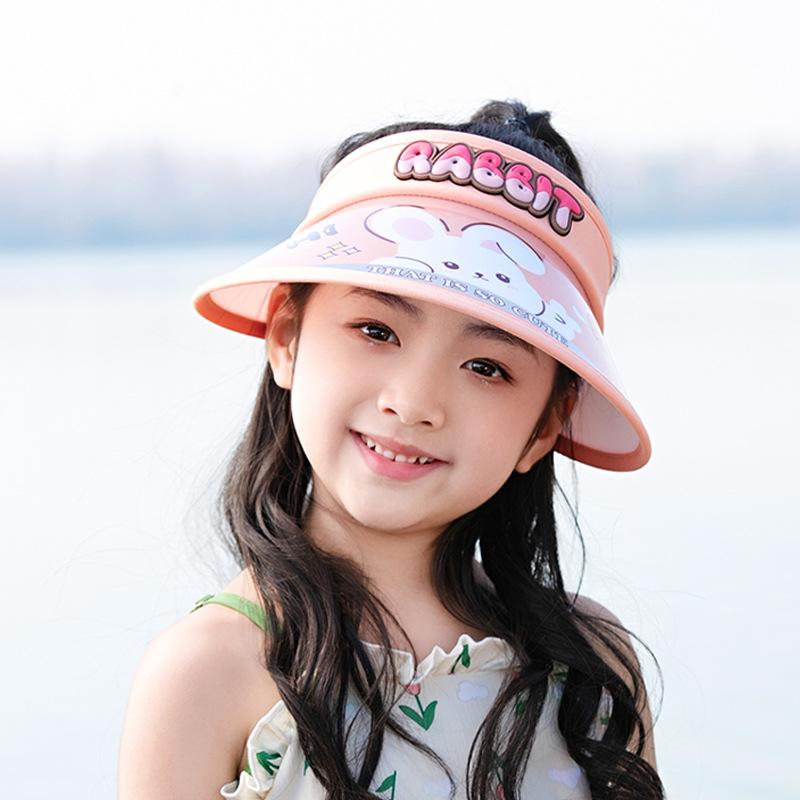 1134 Children's Sunscreen Hat Summer Outdoor Visor Hat Boys and Girls Big Brim Cute Rabbit Empty Top Sun Hat