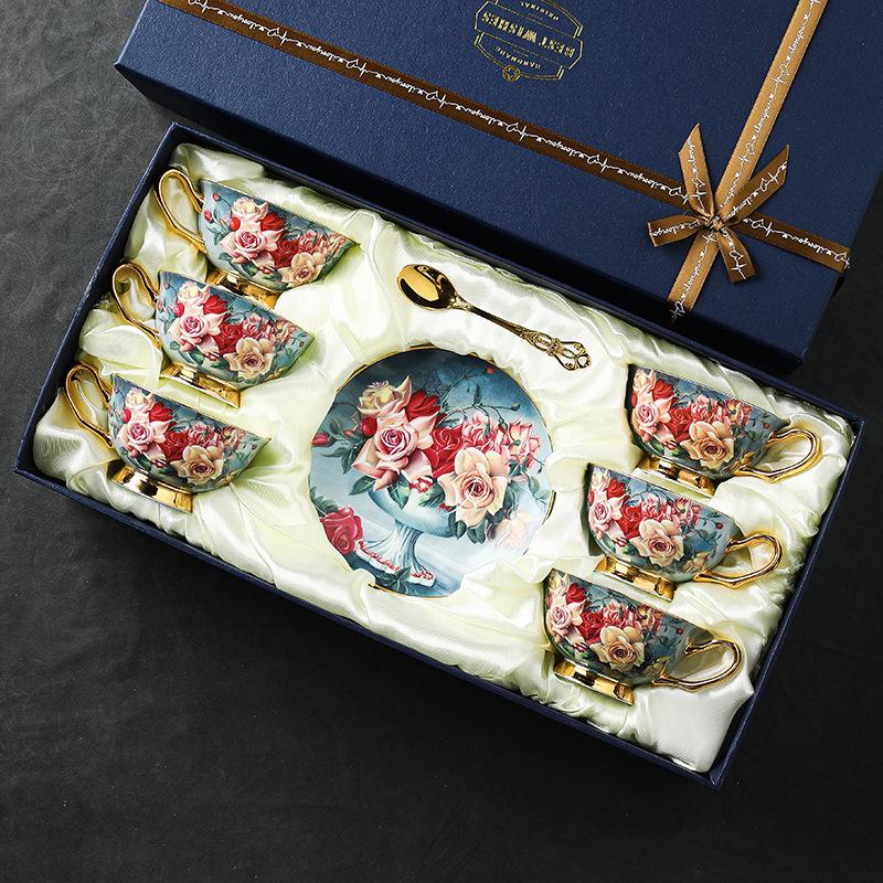 Yan Coffee Cup Chooses Bone China Afternoon Tea Tea Set Ceramic Gift Box Gift Gaoyan Premium Export Cup Saucer