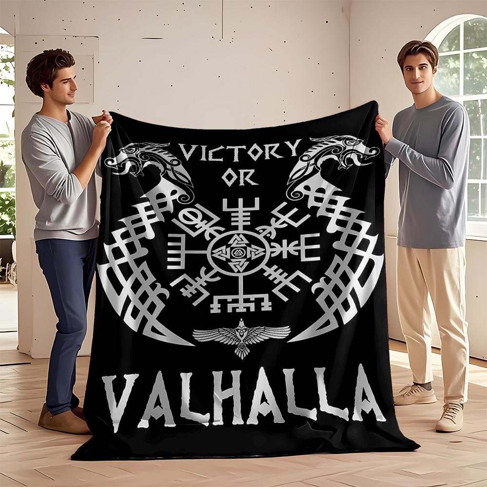 Viking Symbol with Victory or Valhalla Design - Flannel Blanket for Bedroom, Living Room, Sofa, and Nap Sofas.