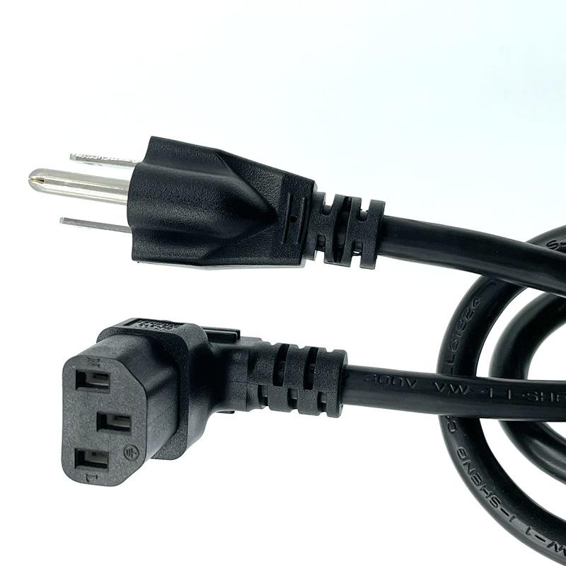 US Standard L-Shaped 3-Pin Power Cord with 45° Angled Clover Leaf End for Desktop Charging