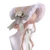 Ruffle Lace Beach Hat Ribbon Bow Flat Top Hat  for Elegant Tea Party Princess Beach Outdoor Travel