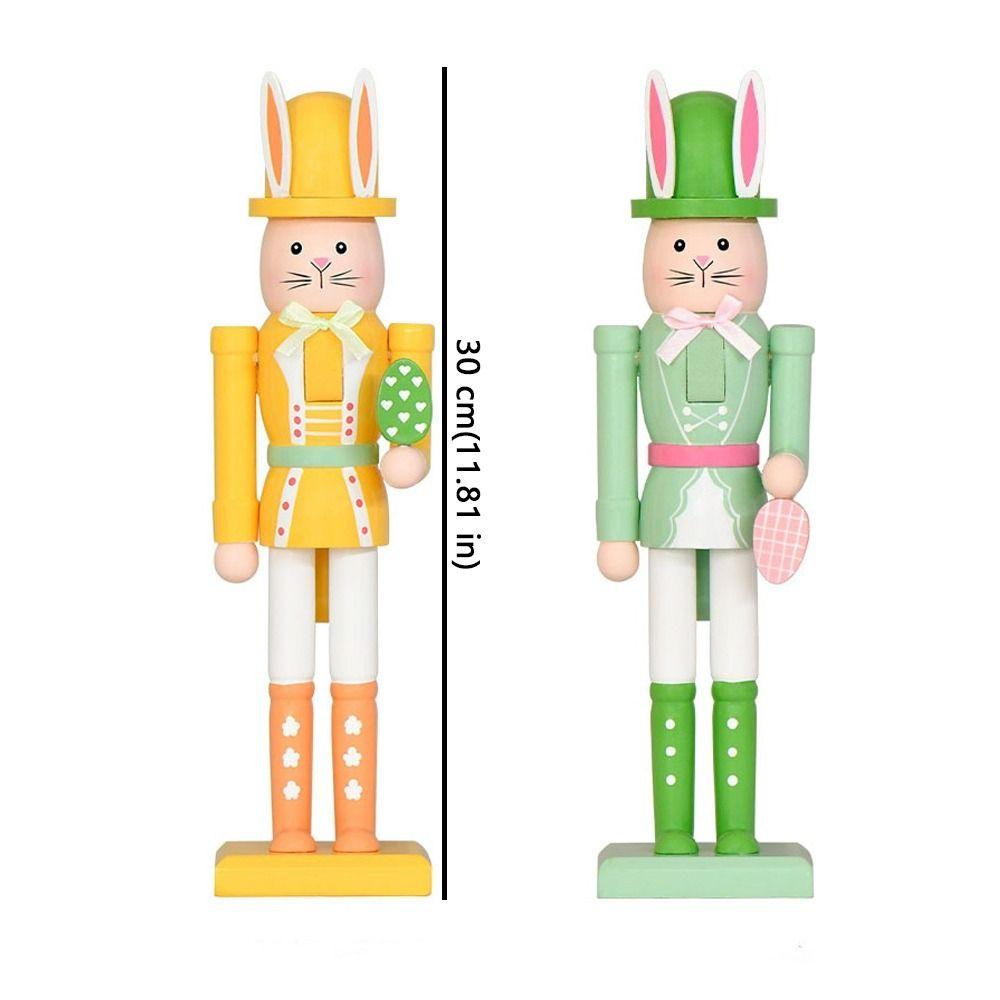 Cute Wooden Rabbit Statue Realistic Bunny Nutcracker Easter Rabbit Nutcracker  Indoor Living Room