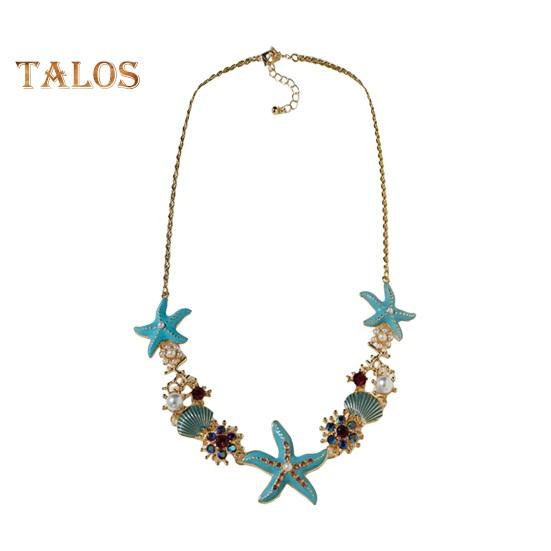 

Преувеличенное женское ожерелье на тему океана, морская звезда, коралловая ракушка, ажурный искусственный жемчуг, декор со стразами, регулируемая длина, женские украшения для отдыха на пляже, шеи синий