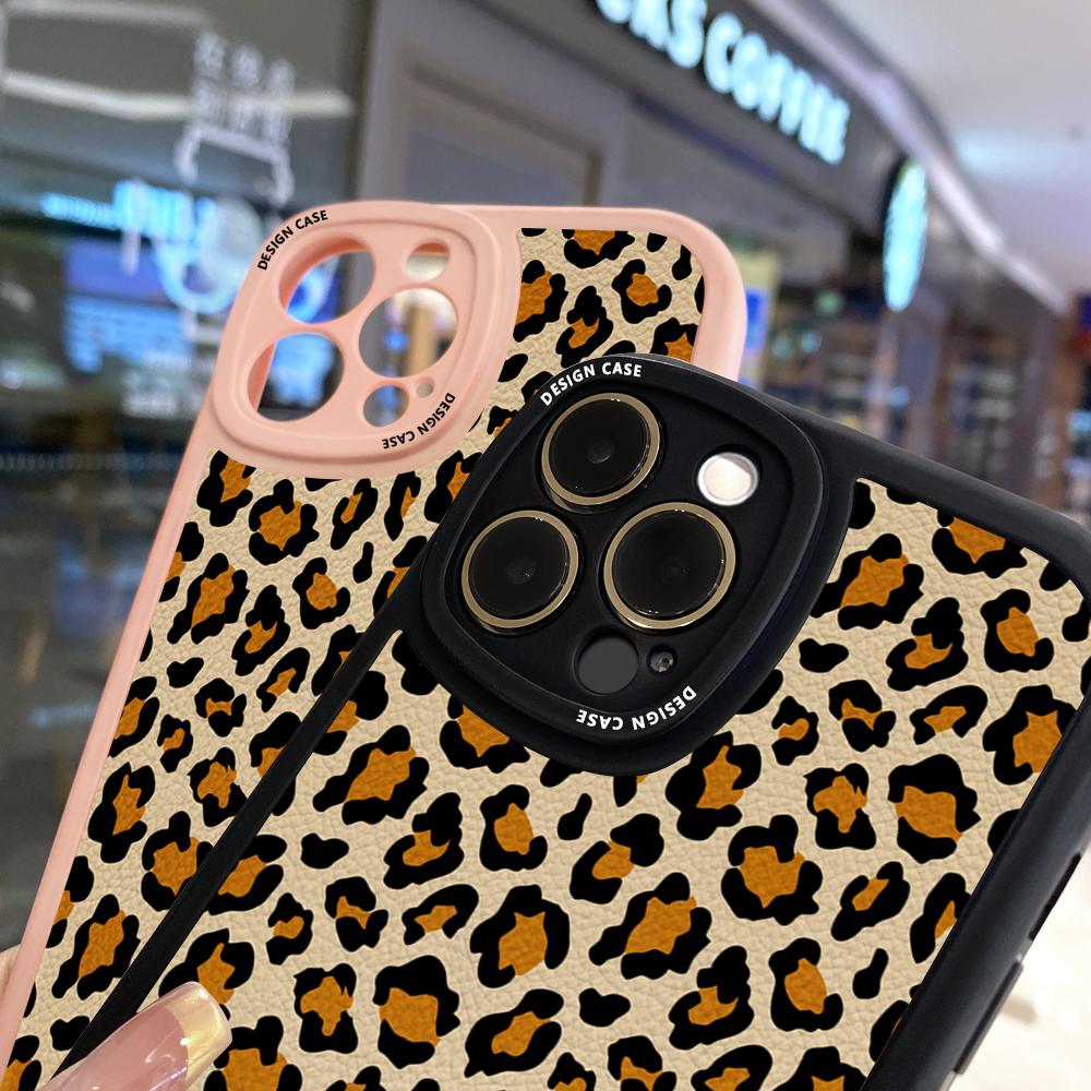 Slim Skin Feeling Popular Tide Leopard Grain Soft Silicone PU Leather Cover Phone Case for iPhone Samsung Huawei Honor Xiaomi Redmi OPPO Realme Vivo