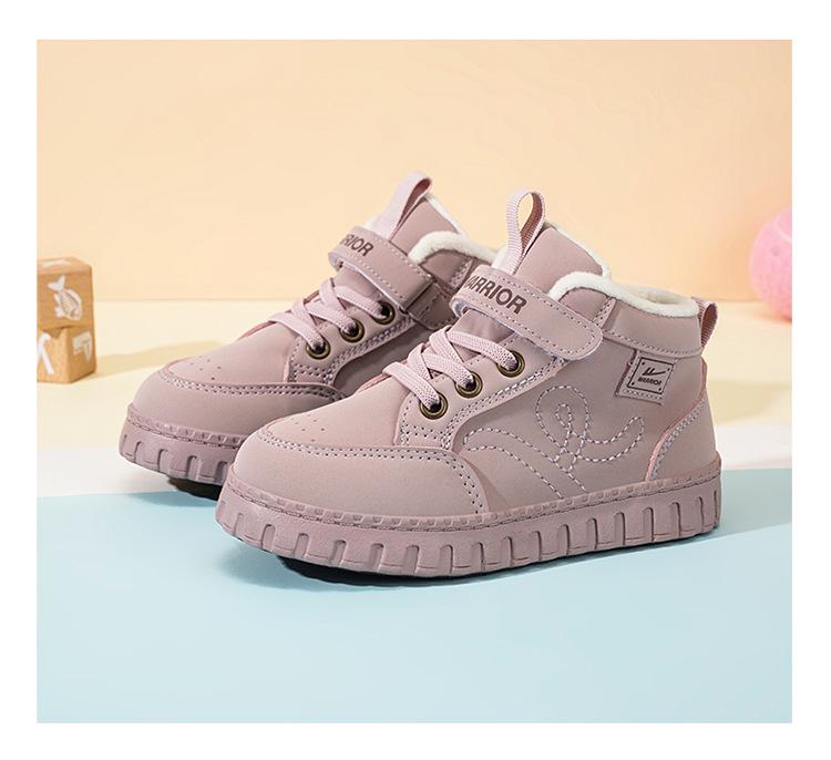 Warrior Kids' Winter Fleece-Lined High-Top Sneakers, 2025 Style - Girls' and Boys' Non-Slip Warm Cotton Shoes