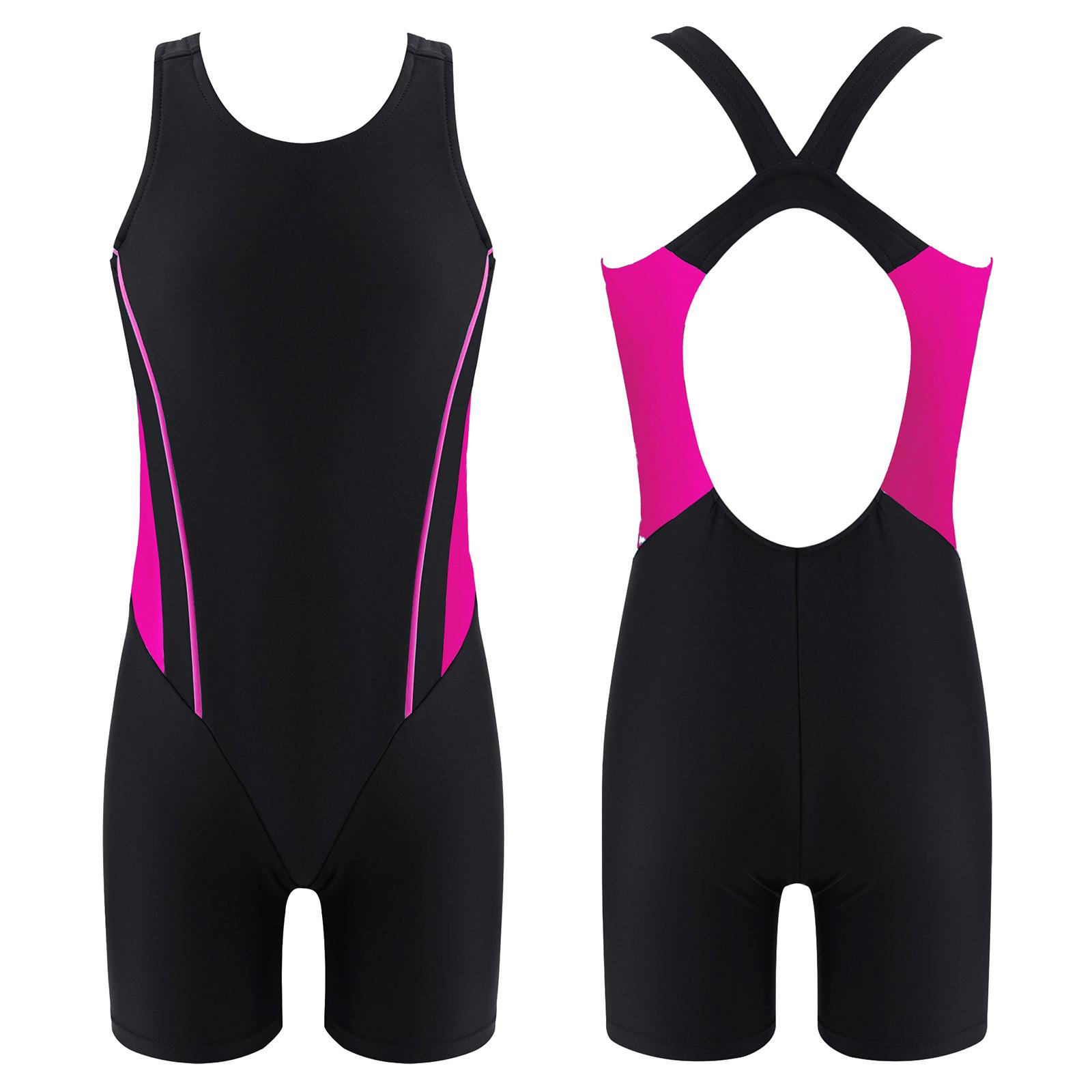 RUNQHUI Zwempak met open rug voor meisjes Sporttraining Competitie Zwempak voor kinderen 11-12 Years zwart/rozerode kleur
