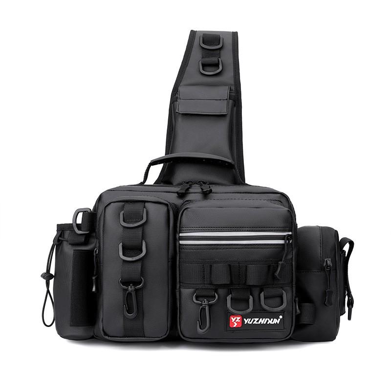 Multi-Compartment Fishing Waist Pack With Rod Holder Waterproof Nylon Tackle Bag Freshwater Saltwater Lure