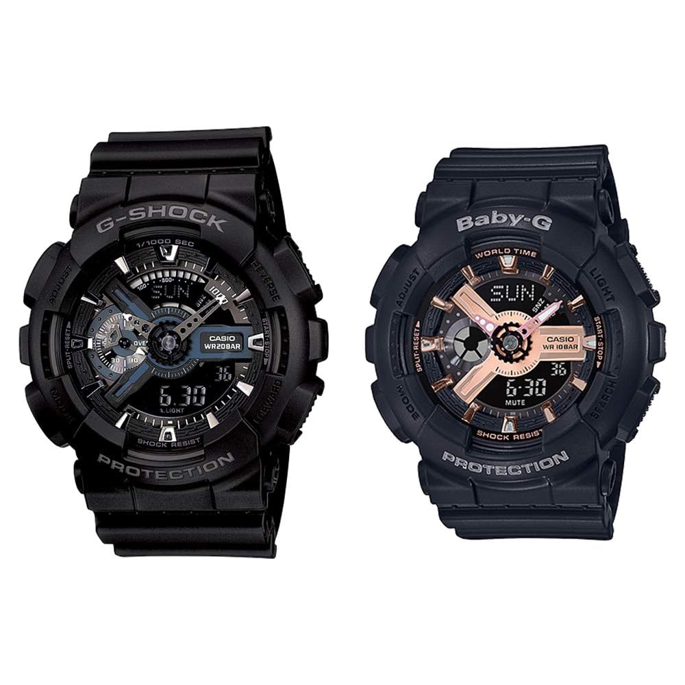 

Casio G-Shock Baby-G Analog-Digital Pair Watches Black 20ATM Water Resistant GA-110-1BBA-110RG-1A