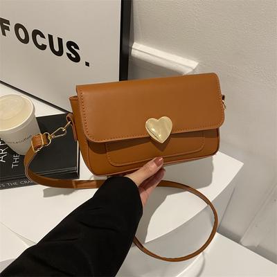 2025 New Retro Solid Color Love Hardware Decoration Casual Design Shoulder Crossbody Small Square Bag