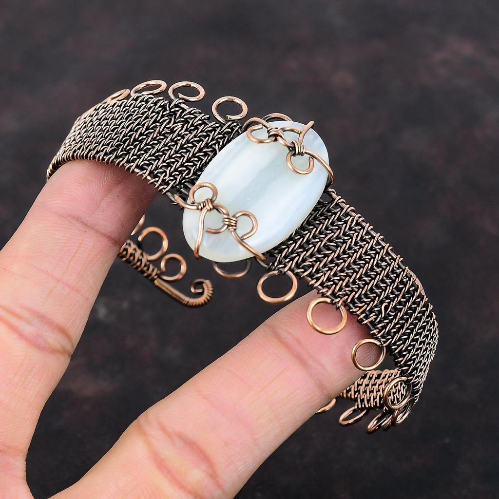 Botswana Agate Bangle Copper Wire Wrapped Gemstone Cuff Bracelet Adjustable Bangle Beautiful Copper Jewelry Gift For Women Handmade Bracelet
