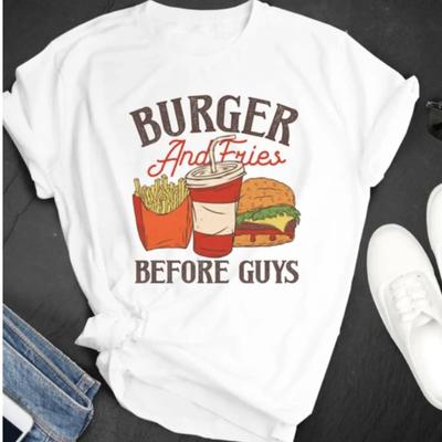 Burger And Fries Before Guys Vintage Washed Homme Stretched Breathable Casual Soft Top For Everyday Wear Slightly Comfortable
