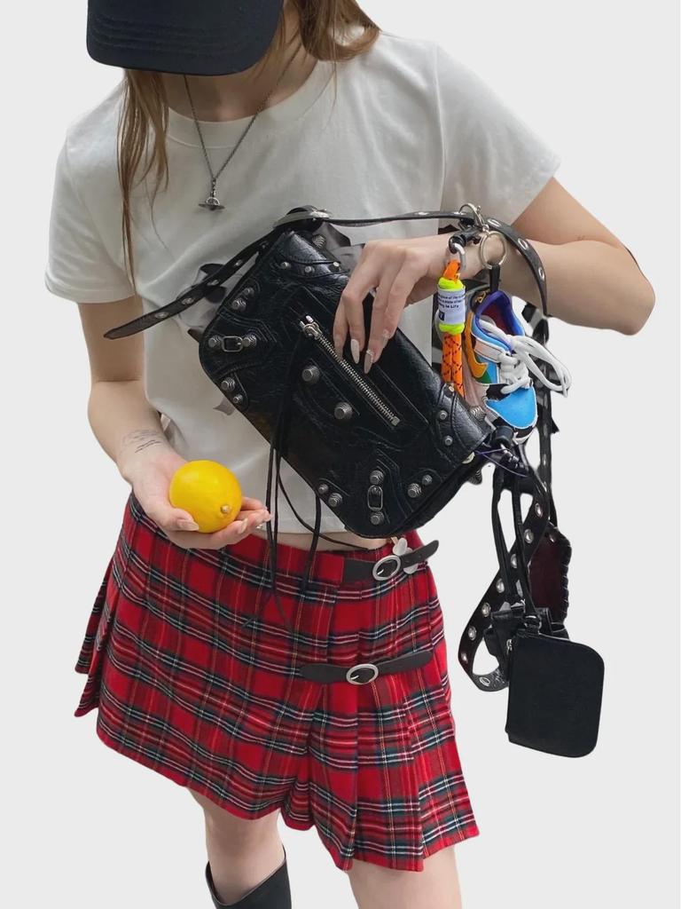 Women's Retro Rivet Cowhide Camera Messenger Bag