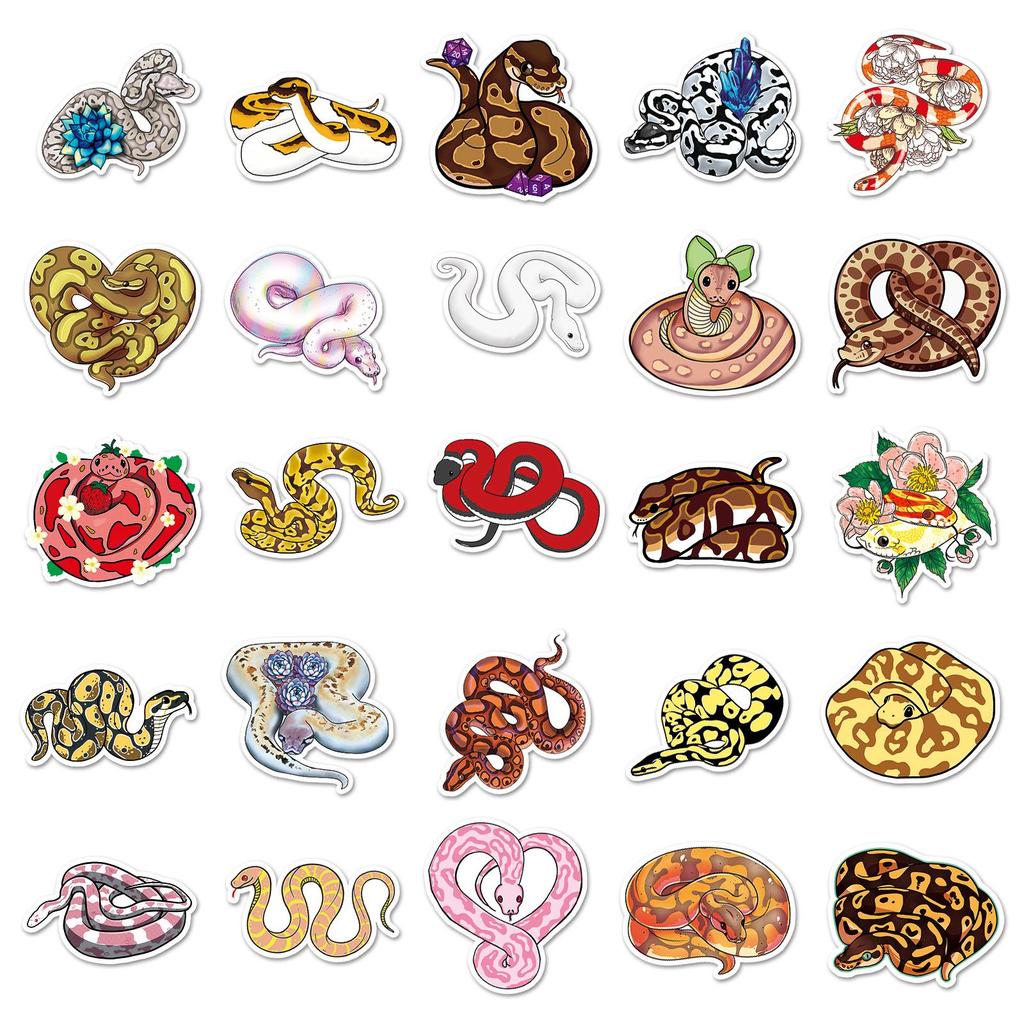 50 Cute Snake Zodiac Animal Stickers: Waterproof, Decorative Graffiti for Notebooks & Cups