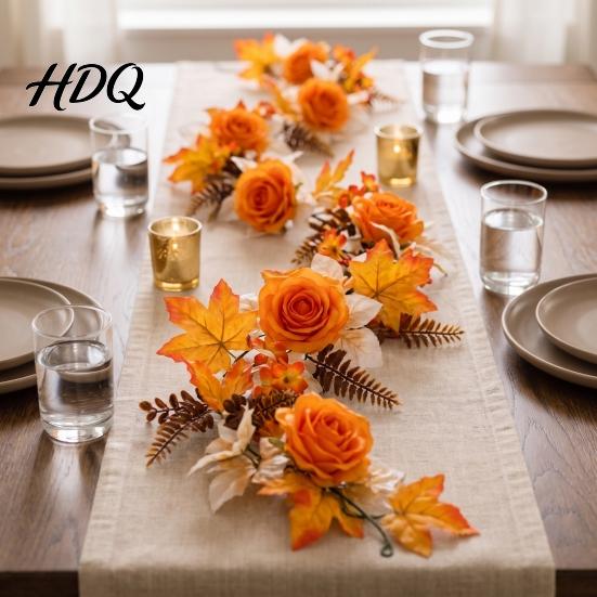 Fall Harvest Decorations 180cm Artificial Vine Hanging Door Wreath with Pumpkins Berries Maple Leaves Indoor