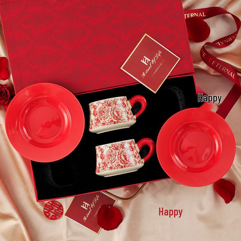 Rose Yan Yu Ceramic Coffee & Tea Cup Set with Saucer - High-End Gift Box Edition