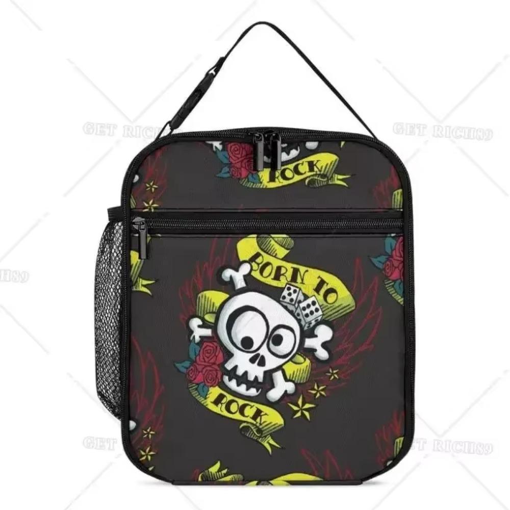 Gothic Skull Insulated Lunch Bag for Women Men Portable Cute Lunch Box for Work High Quality and Large Quantity Tote Bag