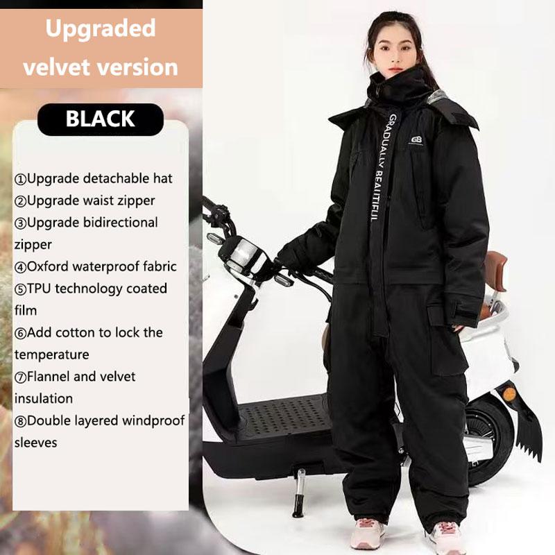 Winter Electric Motorcycle Riding Fishing Cold Proof Clothing One-piece Warm Riding Split Leg Riding Thick Windproof Clothing