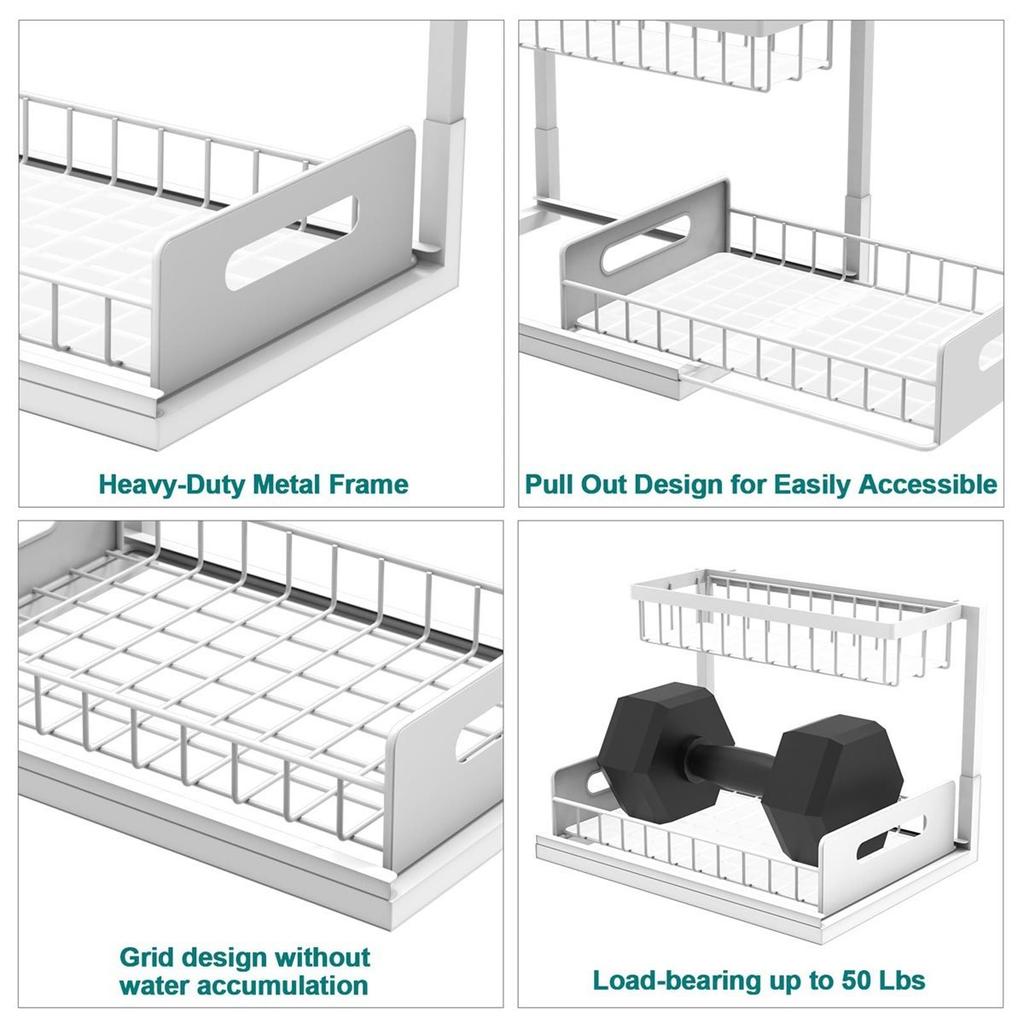 2 Tier Under Sink and Storage, Under Sink Organizer, Slide Out Pull Out Cabinet Organizer Shelf, Metal Sliding Drawer